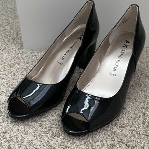 Anne Klein Black Patent Peep-Toe Heels